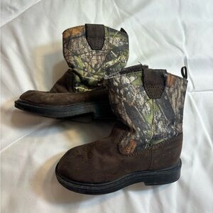 FADED GLORY Warren II Kid's Camo Green Brown Cowboy Farm Boots SIZE: 5 Side Zip